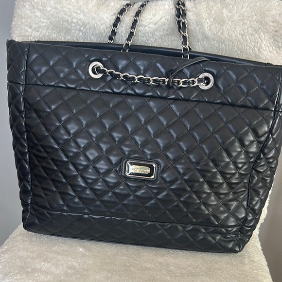 Catherine Malandrino Black Quilted Tote Bag with Chain Straps - Picture 1 of 11